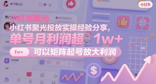 小红书聚光投放实操经验分享，单号月利润超1w+，可以矩阵起号放大利润-4158创业网