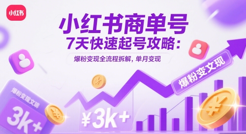 小红书商单号7天快速起号攻略：爆粉变现全流程拆解，单月变现3k+-4158创业网