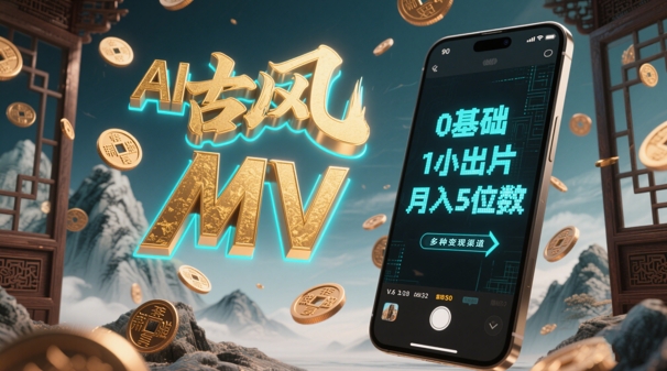 AI一键生成古风音乐MV，0剪辑基础1小时出片，多种变现渠道，一部手机月入5位数-4158创业网