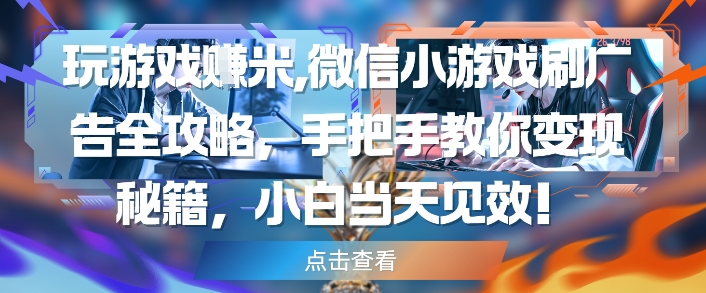 玩游戏挣米，微信小游戏刷广告全攻略，手把手教你变现秘籍，小白当天见效-4158创业网