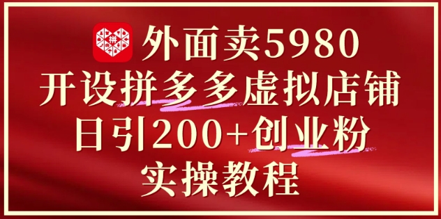 外面卖5980开设拼多多虚拟店铺：单日引流200+创业付费粉实战教程-4158创业网