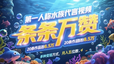 第一人称水族代言视频，条条万赞，20条作品涨粉7.8W，多种变现方式月入五位数-4158创业网