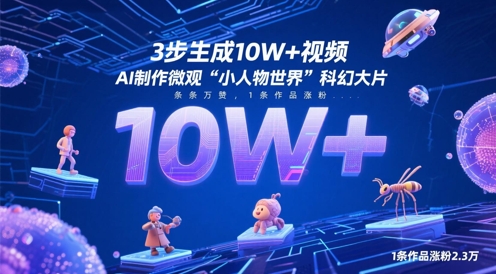 3步生成10W+视频，AI制作微观“小人物世界”科幻大片，条条万赞，1条作品涨粉2.3W-4158创业网