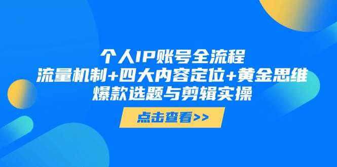 个人IP账号全流程：流量机制+四大内容定位+黄金思维, 爆款选题与剪辑实操-4158创业网