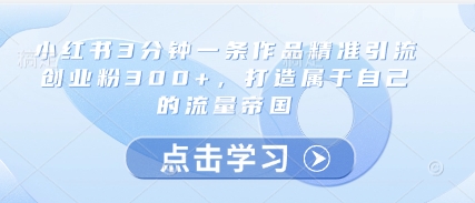 小红书3分钟一条作品精准引流创业粉300+，打造属于自己的流量帝国-4158创业网
