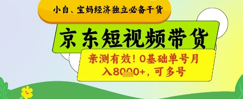 小白宝妈经济独立必备干货，京东短视频带货，亲测有效!0基础单号月入8k+，可多号【揭秘】-4158创业网