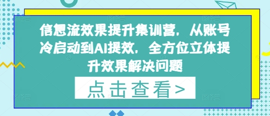 信息流效果提升集训营，从账号冷启动到AI提效，全方位立体提升效果解决问题-4158创业网