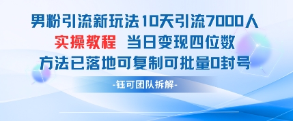 男粉引流新玩法10天引流7000人当日变现四位数可复制可批量0封号-4158创业网
