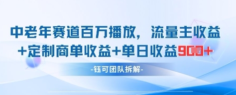 中老年赛道百万播放+流量主收益+定制收益，单日收益9张-4158创业网