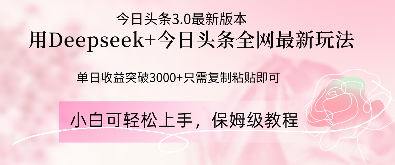 Deepseek结合今日头条全网最新玩法，单日收益突破3000+，只需要简单的…-4158创业网