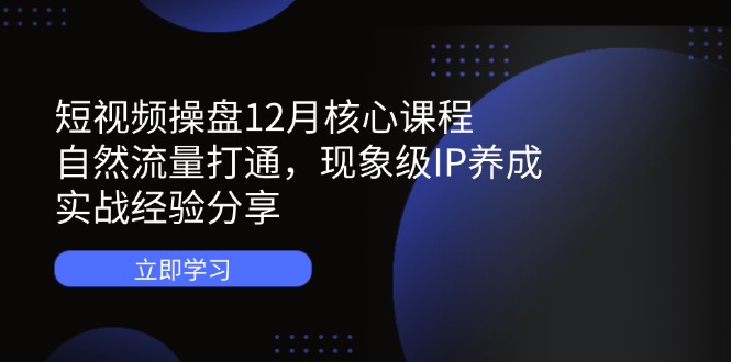 短视频操盘12月核心课程：自然流量打通，现象级IP养成，实战经验分享-4158创业网
