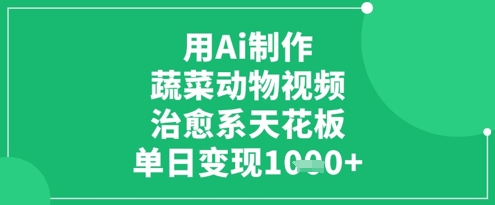 用Ai制作蔬菜动物视频，治愈系天花板，单日变现1k-4158创业网