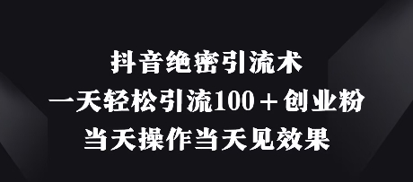 抖音绝密引流术，一天轻松引流100+创业粉，当天操作当天见效果-4158创业网