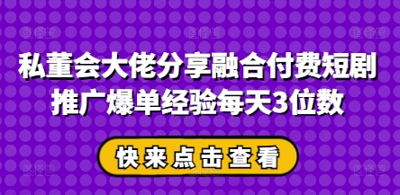私董会大佬分享融合付费短剧推广爆单经验每天3位数-4158创业网