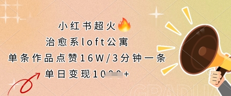 小红书超火的治愈系loft公寓，单条作品点赞16W，3分钟一条，单日变现数张-4158创业网