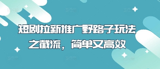 短剧拉新推广野路子玩法之截流，简单又高效-4158创业网