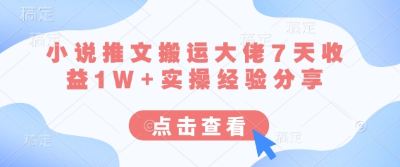 小说推文搬运大佬7天收益1W+实操经验分享-4158创业网