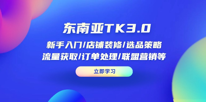 东南亚TK3.0：新手入门/店铺装修/选品策略/流量获取/订单处理/联盟营销等-4158创业网