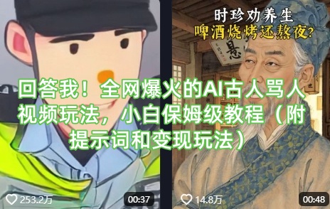 回答我！全网爆火的AI古人骂人视频玩法，小白保姆级教程(附提示词和变现玩法)-4158创业网
