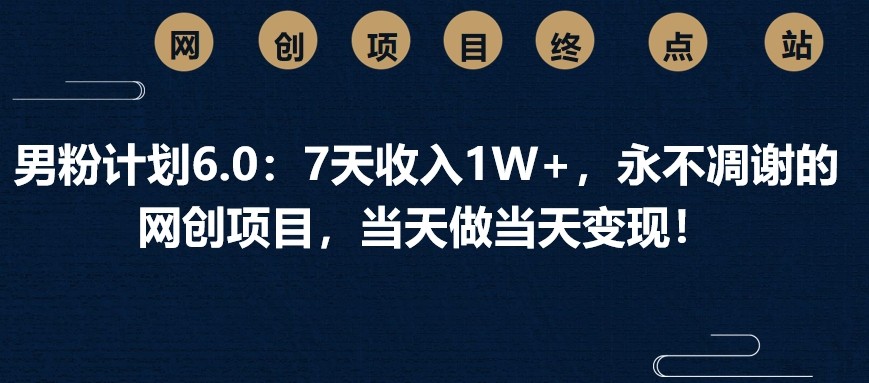 男粉计划6.0：7天收入1W+，永不凋谢的网创项目，当天做当天变现！-4158创业网