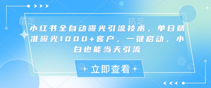 小红书全自动曝光引流技术，单日精准曝光1000+客户，一键启动，小白也能当天引流【揭秘】-4158创业网
