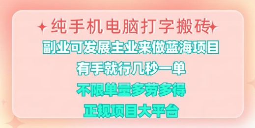 纯手机电脑打字搬砖，有手就行，几秒一单，多劳多得，正规项目大平台【揭秘】-4158创业网