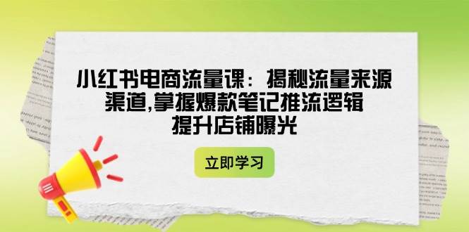 小红书电商流量课：揭秘流量来源渠道,掌握爆款笔记推流逻辑,提升店铺曝光-4158创业网