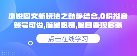 小说推文图文新玩法之动静结合，0粉抖音账号可做，简单粗暴，单日变现多张-4158创业网