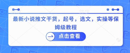 最新小说推文干货，起号，选文，实操等保姆级教程-4158创业网