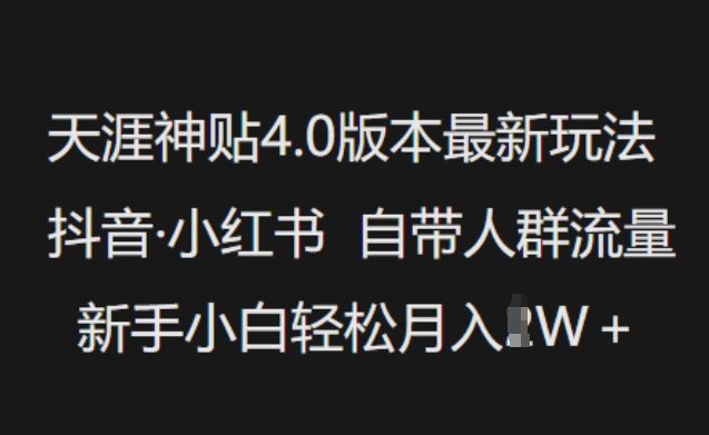 天涯神贴4.0版本最新玩法，抖音·小红书自带人群流量，新手小白轻松月入过W-4158创业网