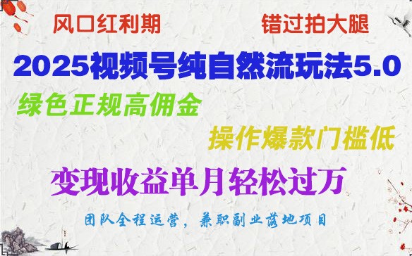 2025视频号纯自然流玩法5.0，绿色正规高佣金，操作爆款门槛低，变现收益单月轻松过万-4158创业网