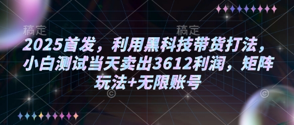 2025首发，利用黑科技带货打法，小白测试当天卖出3612利润，矩阵玩法+无限账号【揭秘】-4158创业网