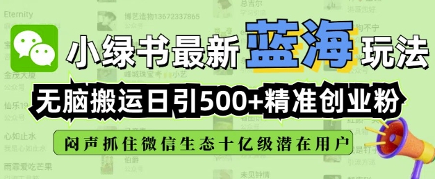 小绿书无脑搬运引流，全自动日引500精准创业粉，微信生态内又一个闷声发财的机会-4158创业网