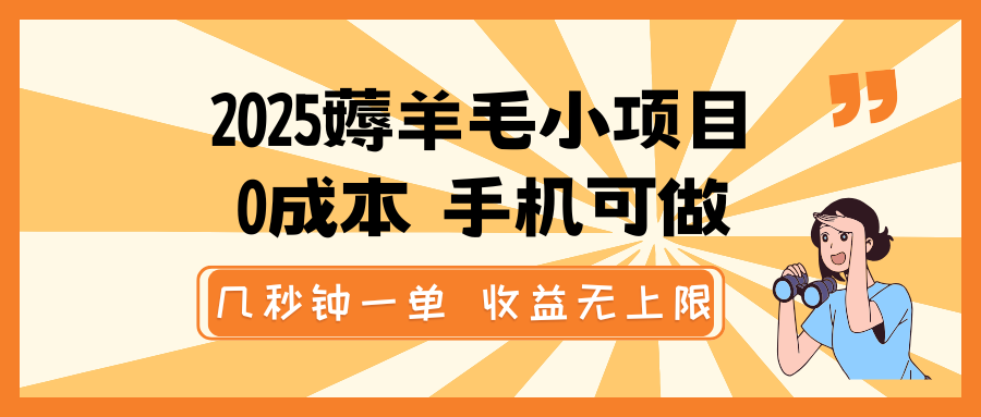2025薅羊毛小项目，0成本 手机可做，几秒钟一单，收益无上限-4158创业网