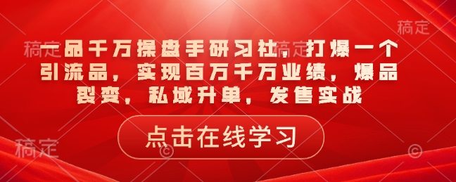 一品千万操盘手研习社，打爆一个引流品，实现百万千万业绩，爆品裂变，私域升单，发售实战-4158创业网