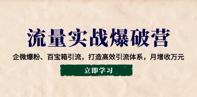 流量实战爆破营：企微爆粉、百宝箱引流，打造高效引流体系，月增收万元-4158创业网