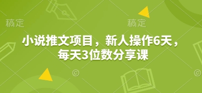 小说推文项目，新人操作6天，每天3位数分享课-4158创业网