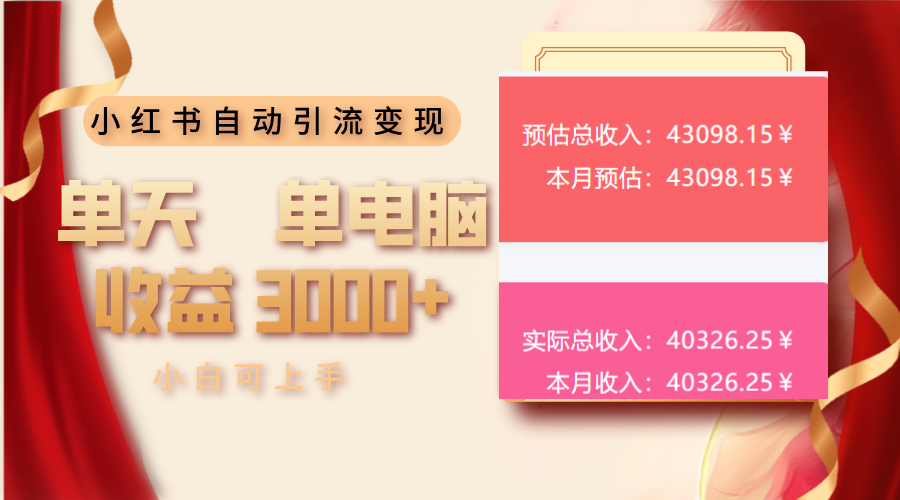 小红书自动引流变现 单天单电脑收益3000+  小白可上手-4158创业网