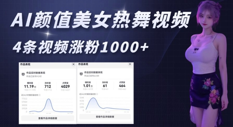 AI颜值美女热舞视频，4条视频涨粉1000+，实测6分钟一条-4158创业网