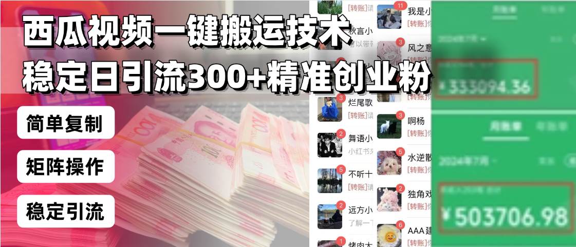（13961期）西瓜视频一键搬运技术，稳定日引流300+精准创业粉，简单可复制给团队，…-4158创业网