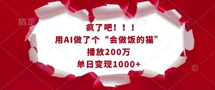 疯了吧！用AI做了个“会做饭的猫”，播放200万，单日变现1k-4158创业网