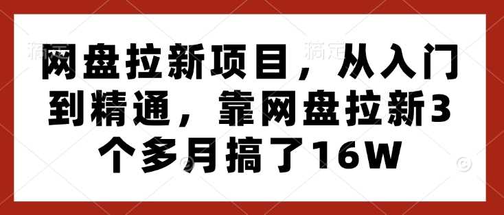网盘拉新项目，从入门到精通，靠网盘拉新3个多月搞了16W-4158创业网
