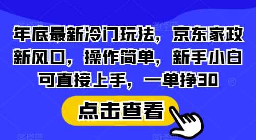 年底最新冷门玩法，京东家政新风口，操作简单，新手小白可直接上手，一单挣30【揭秘】-4158创业网