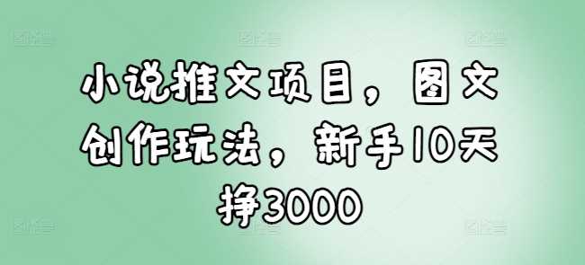 小说推文项目，图文创作玩法，新手10天挣3000-4158创业网