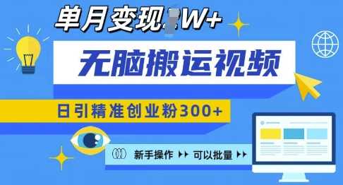无脑搬运视频号可批量复制，新手即可操作，日引精准创业粉300+，月变现过W 【揭秘】-4158创业网