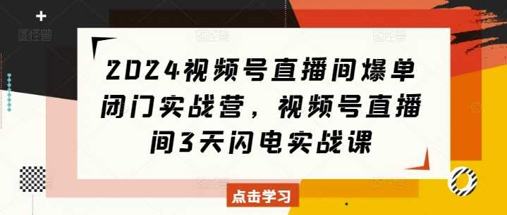 2024视频号直播间爆单闭门实战营，视频号直播间3天闪电实战课-4158创业网