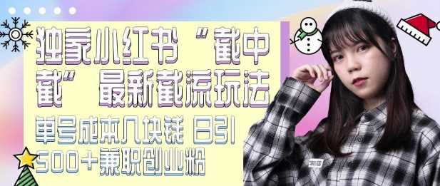 最新小红书截流玩法 独家截中截 单号成本几块钱 日引500+CY粉JZ粉-4158创业网