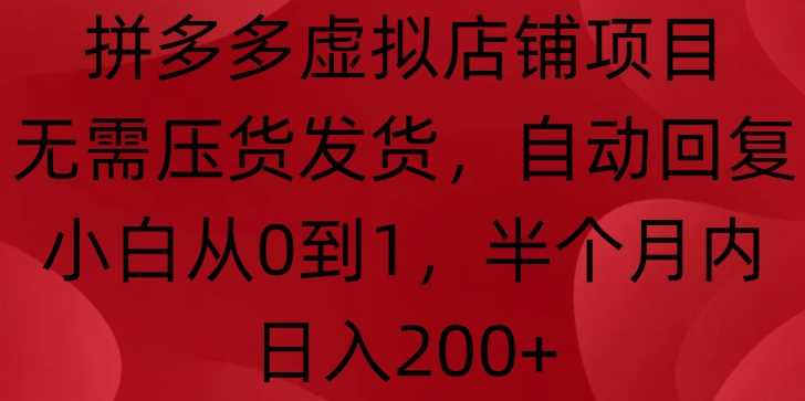 拼多多虚拟店铺项目，无需压货发货，自动回复，小白从0到1，半个月内日入200+【揭秘】-4158创业网