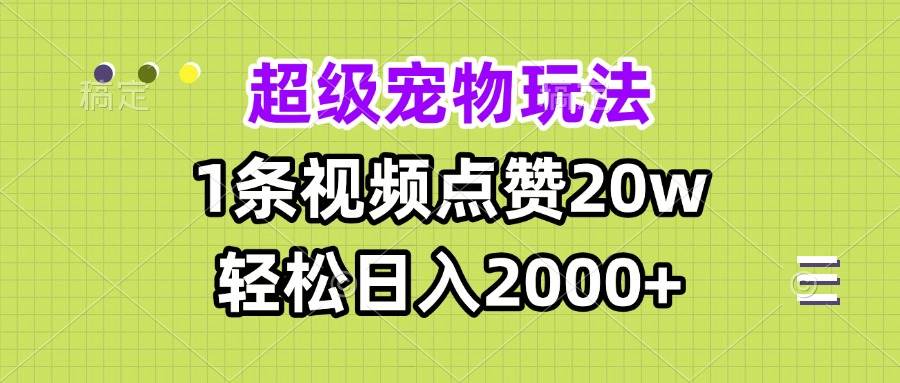 （13578期）超级宠物视频玩法，1条视频点赞20w，轻松日入2000+-4158创业网