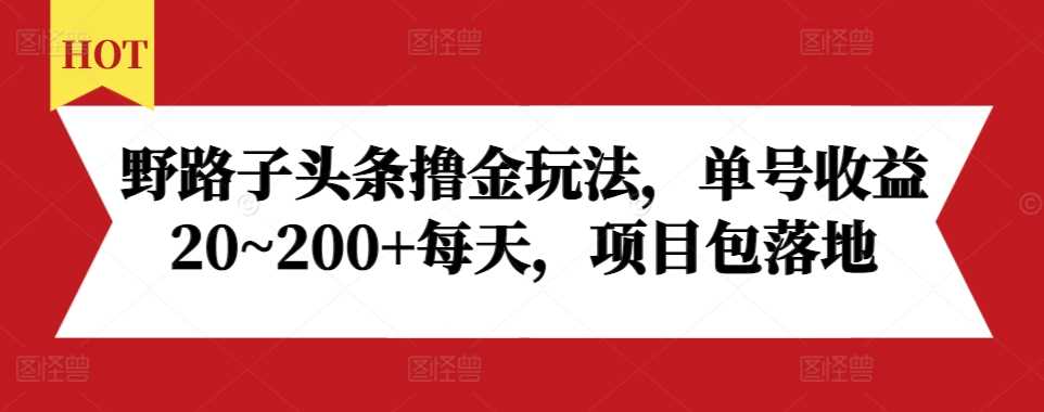 野路子头条撸金玩法，单号收益20~200+每天，项目包落地-4158创业网